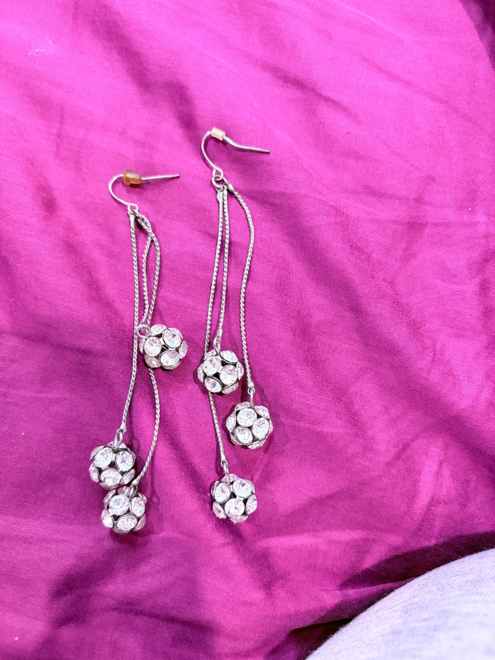 Silver-Tone Crystal Ball Drop Earrings - Pink